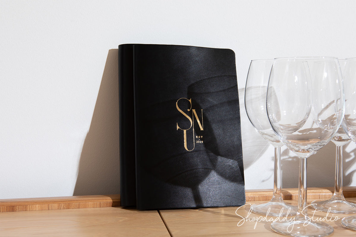 Personalized Black Leather Menu Cover Minimalist
