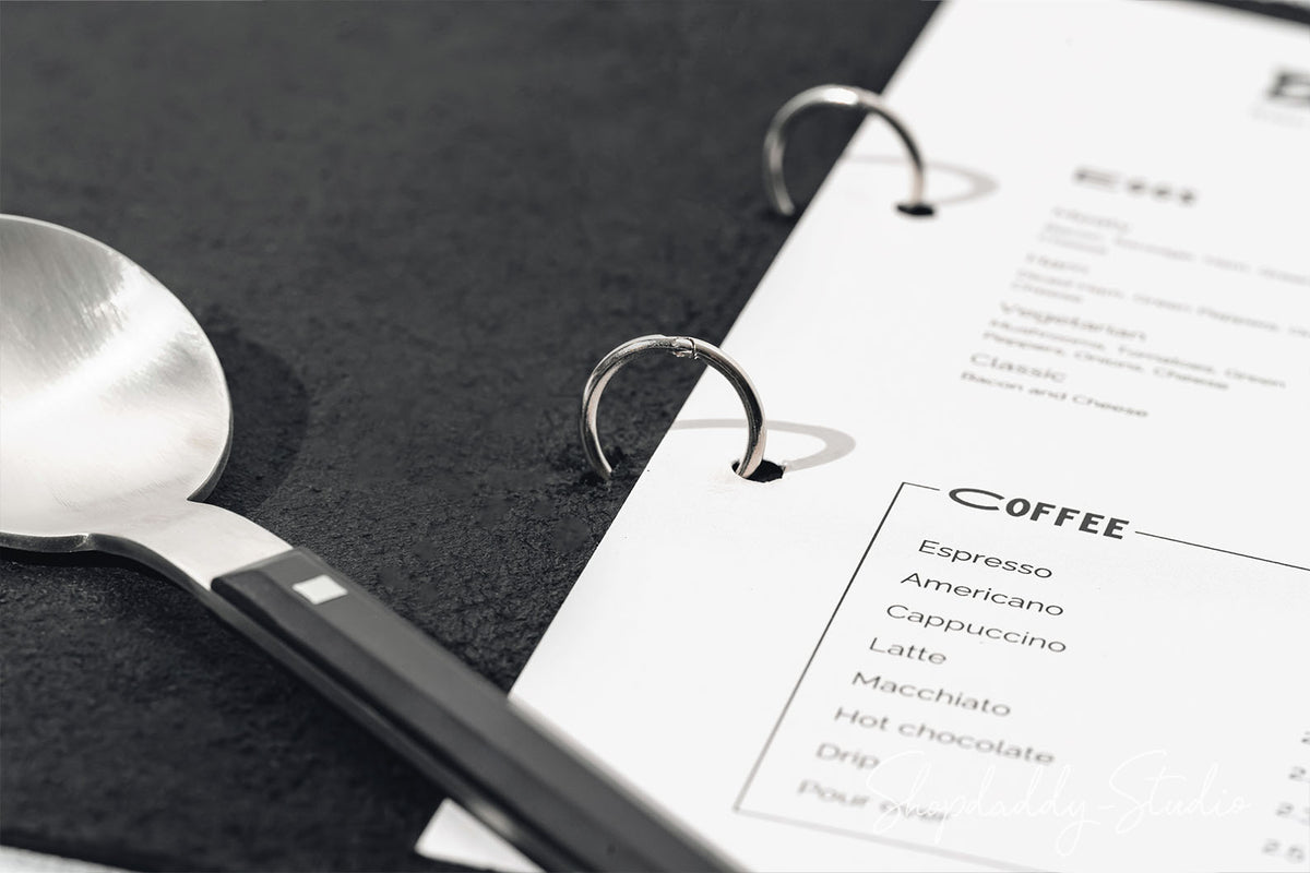 Personalized Black Leather Menu Folder with Steel Rings for restaurant