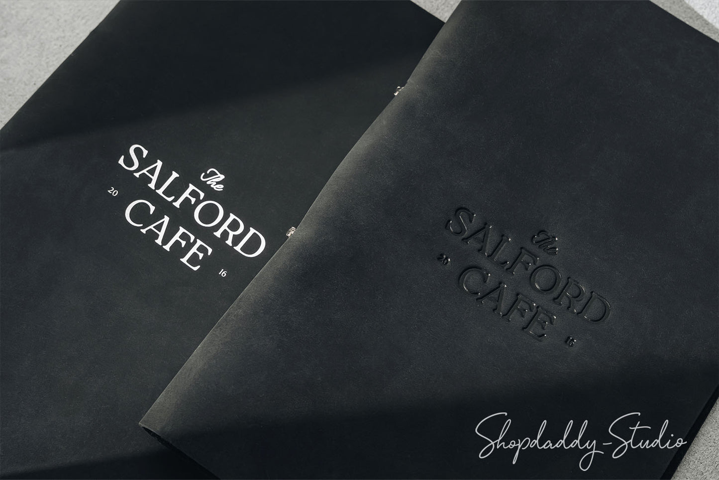 Personalized Black Leather Menu Folio with Steel Rings for restaurant