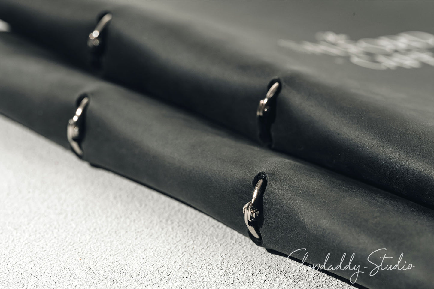 Personalized Black Leather Menu Holder with Steel Rings for drink menu