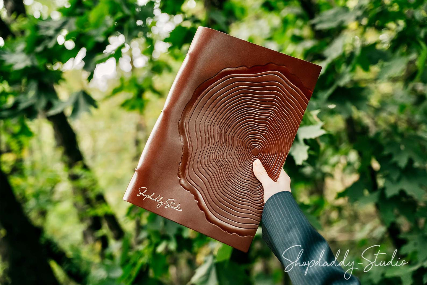 Personalized Brown Leather Menu Booklet with Golden Rings for bar
