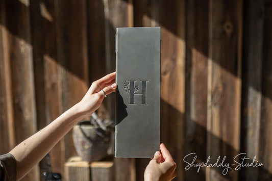 Green-Gray Double Leather Menu Cover with Elastic Band