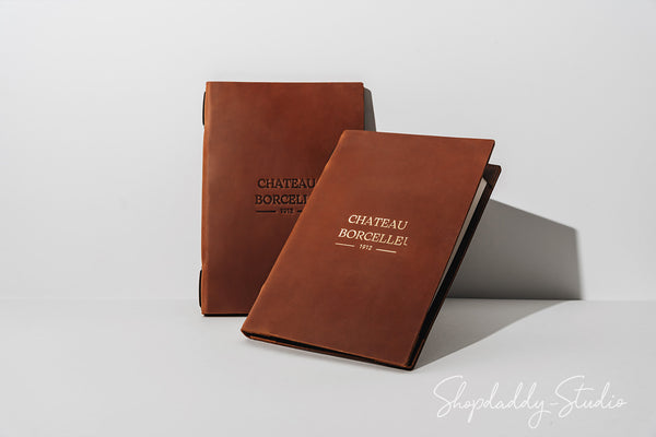 Personalized Custom Brown Double Leather Menu Folder with Corners for bar