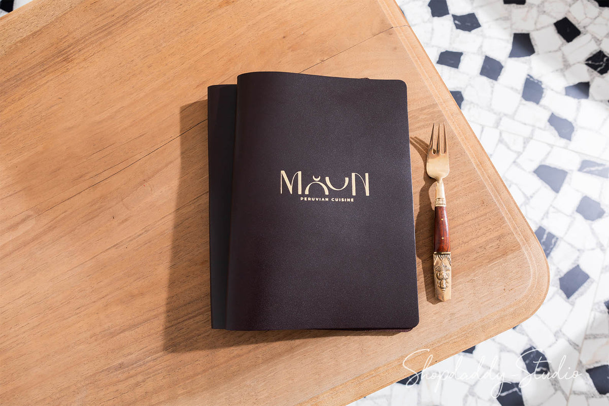 Dark Brown Thick Leather Menu Cover with Brass Plank