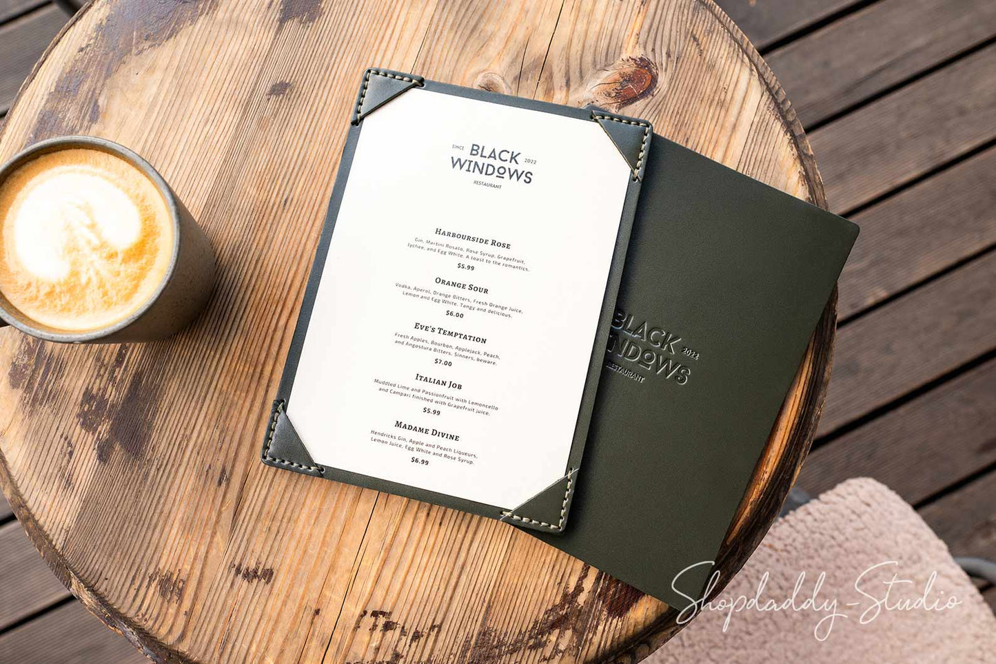 Personalized Green Leather Holder with Corners for restaurant
