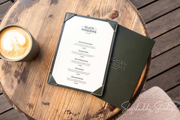 Personalized Green Leather Holder with Corners for restaurant