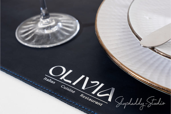 Personalized Navy Blue Leather Table Dining Placemat for restaurants