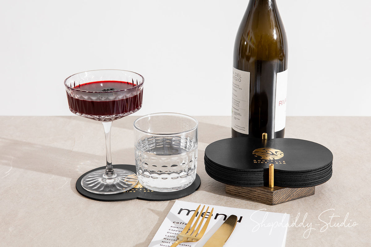 Personalized Two Glass Coaster Set on Wooden Holder for drinks
