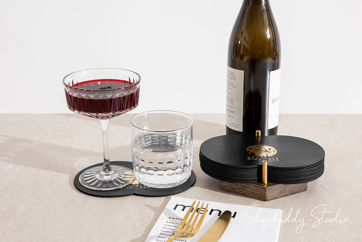 Personalized Two Glass Coaster Set on Wooden Holder for drinks