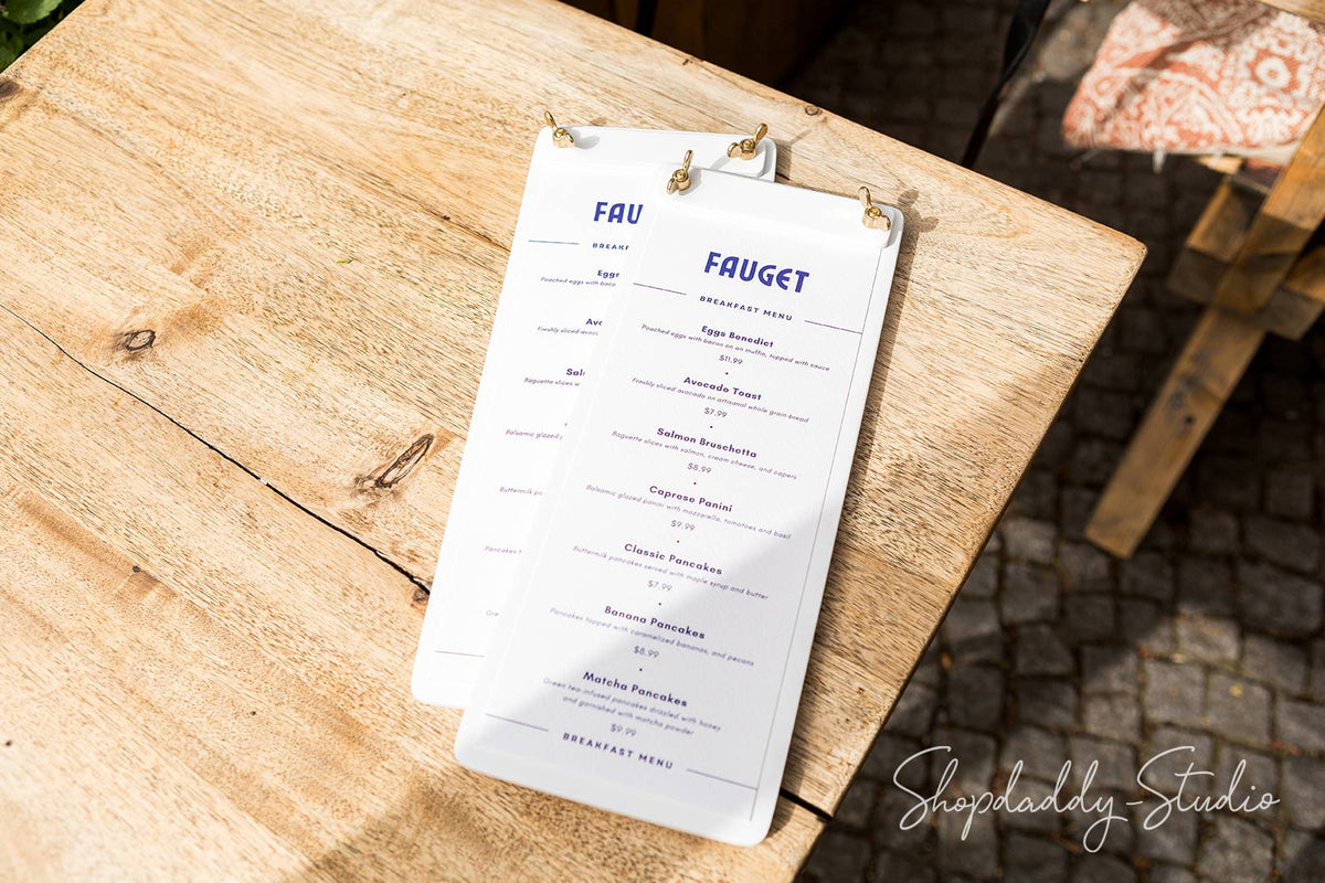 Personalized White Menu Holder with Metal Screws