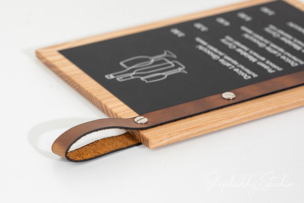 Personalized Wood Menu Board With Leather Strap-Loop for bar 