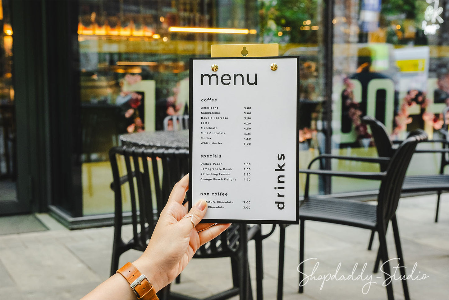 Plywood Black Menu Holder With Brass Wall Mount