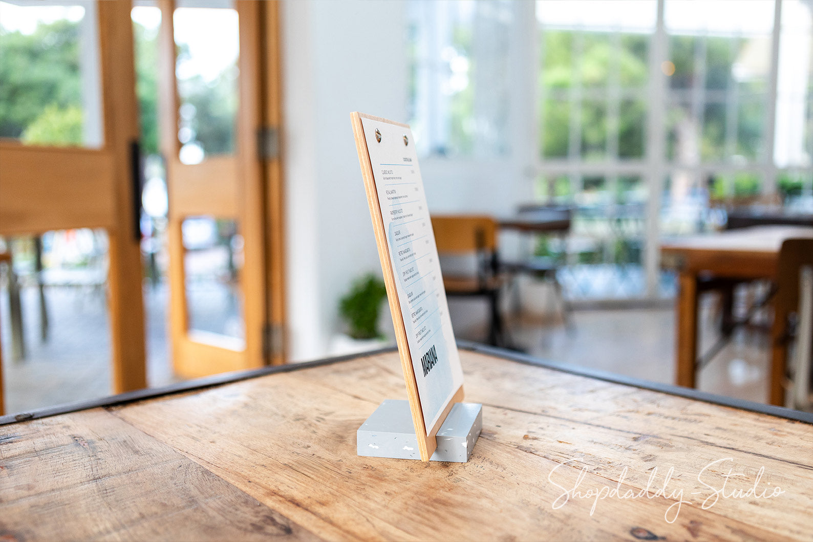 Plywood Lacquer Angled Wooden Table Stand With Recycled Plastic Base ...