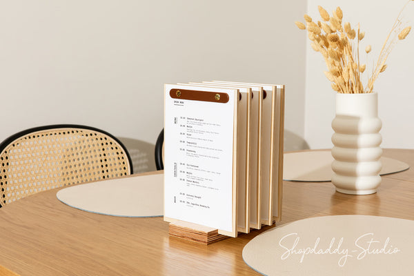Plywood Menu Board Set with Leather Plank