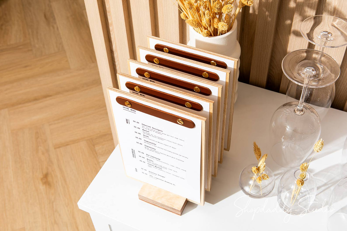 Plywood Menu Board Set with Wooden Base