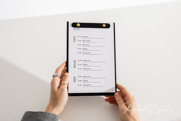 Premium Black Menu Holder Set with Base (5 pcs)