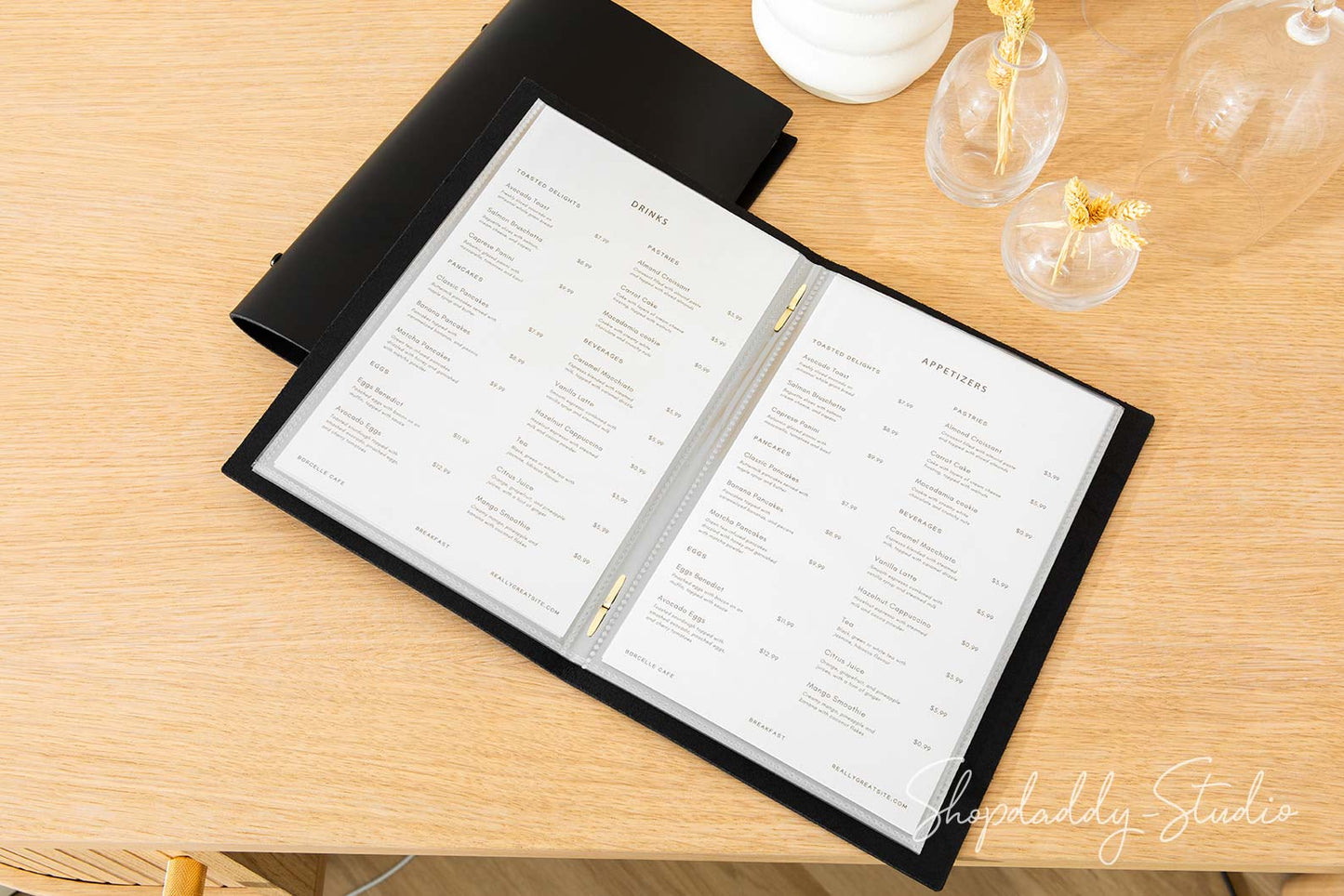 Premium Black Thick Leather Menu Cover With Logo