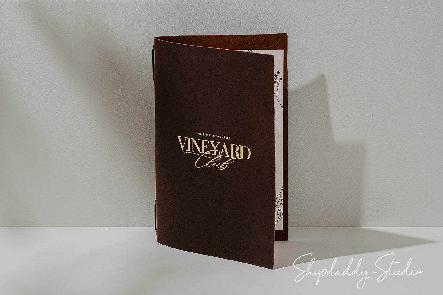 Premium Brown Leather Menu Cover with Elastic Band