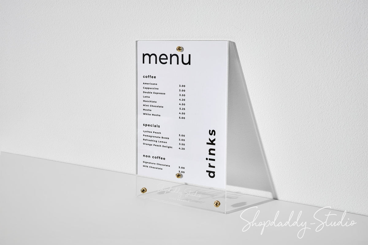 Premium Clear Acrylic Menu Holder with Brass Bolts