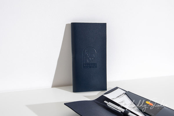 Premium Dark Blue Italian Leather Check Presenter with Pen Loop