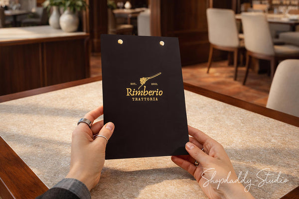 Premium Dark Brown Double Leather Menu Holder with Brass Plank