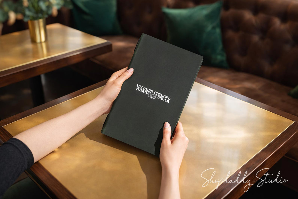 Premium Green Double Leather Menu Cover with Elastic Band