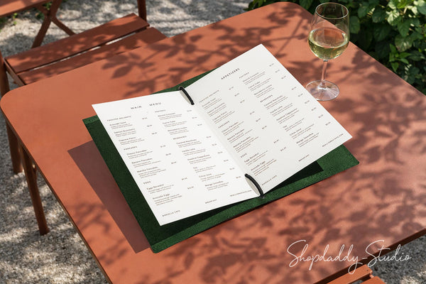 Premium Green Leather Menu Folder with Leather Lace