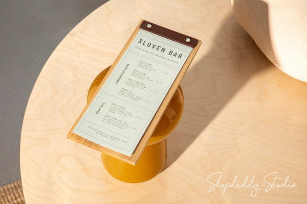 Premium Lacquer Menu Holder With Leather Plank