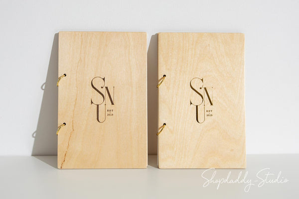 Premium Matt Lacquer Plywood Menu Book with Golden Rings
