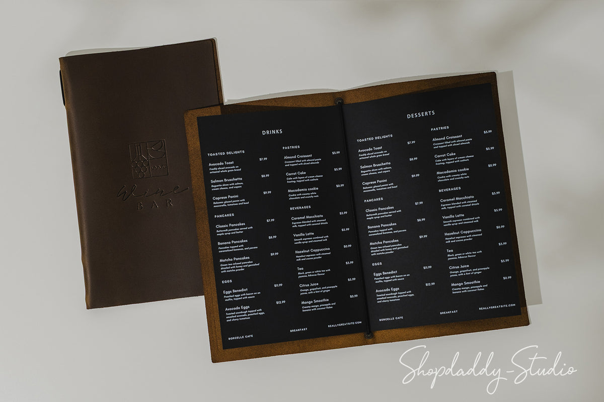 Premium Olive Leather Menu Cover with Elastic Band