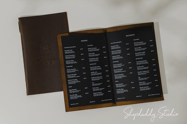 Premium Olive Leather Menu Cover with Elastic Band