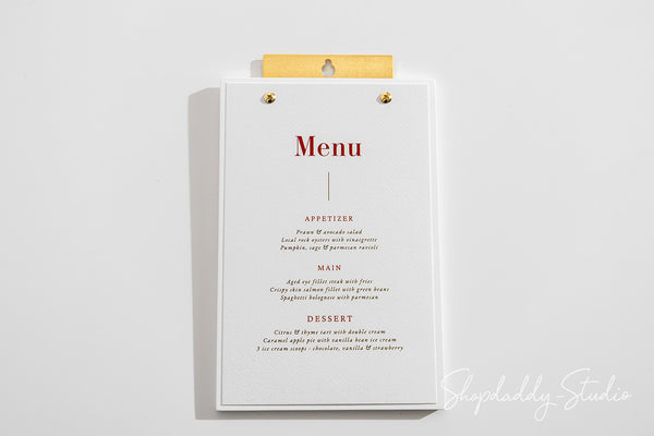 Premium Plywood White Menu Holder with Brass Wall Mount