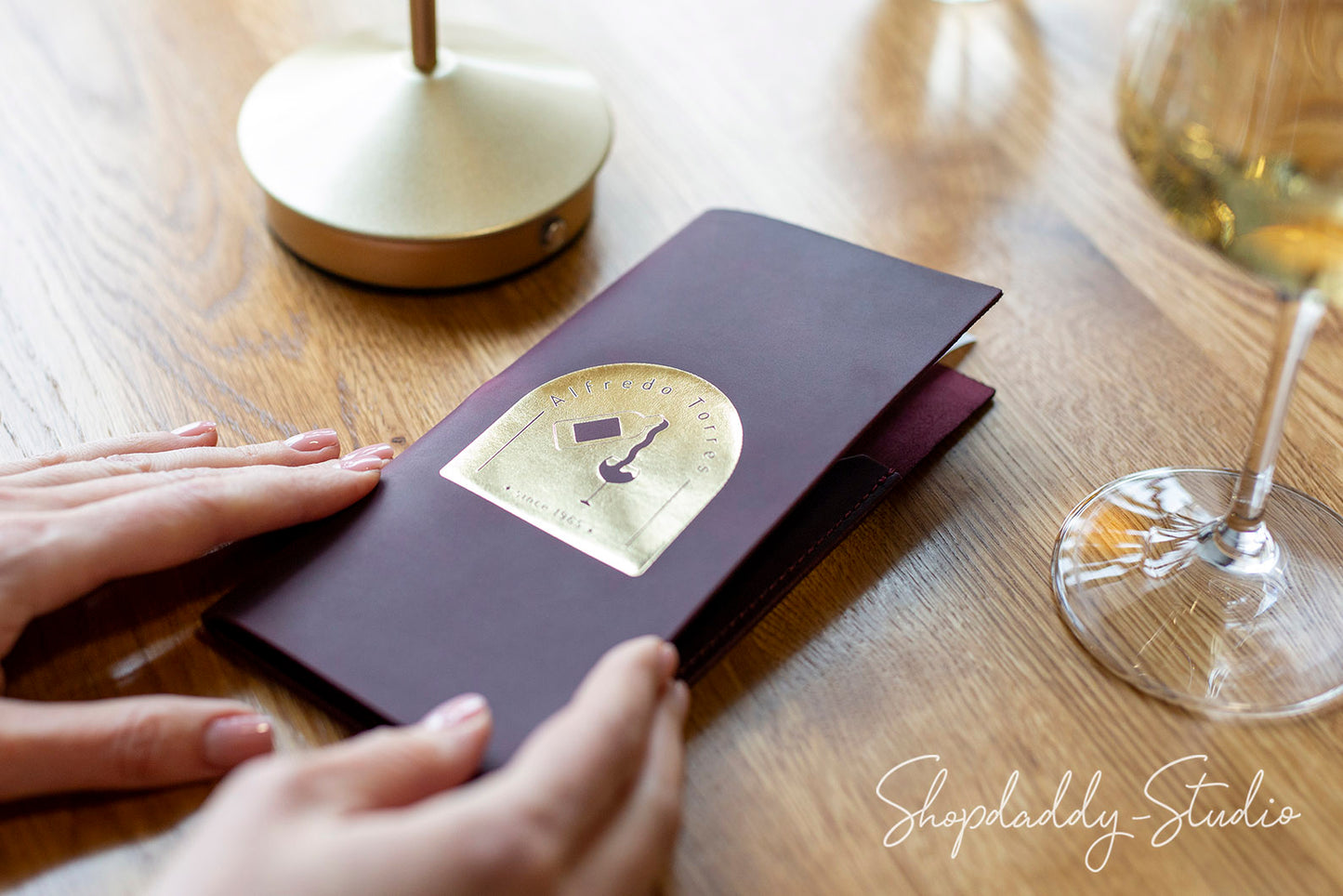 Premium Purple Leather Check Presenter with Pen Loop