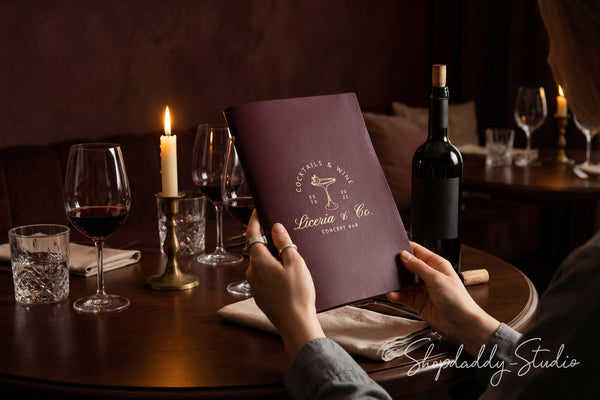 Premium Purple Thick Leather Menu Cover With Plastic Sleeves