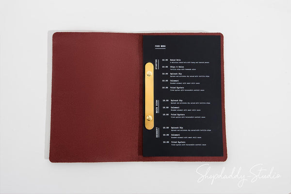 Premium Purple Thick Leather Menu Cover with Brass Plank