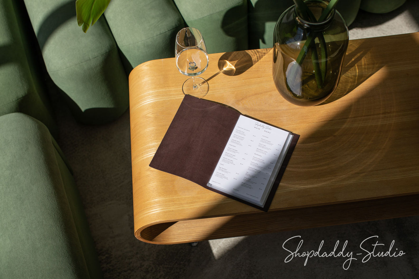 Dark Brown Leather Menu Cover with Plastic Sleeves