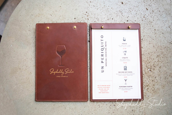 Restaurant Brown Double Leather Holder with Caburn Plank