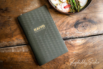 Green Leather Menu Cover with Pattern