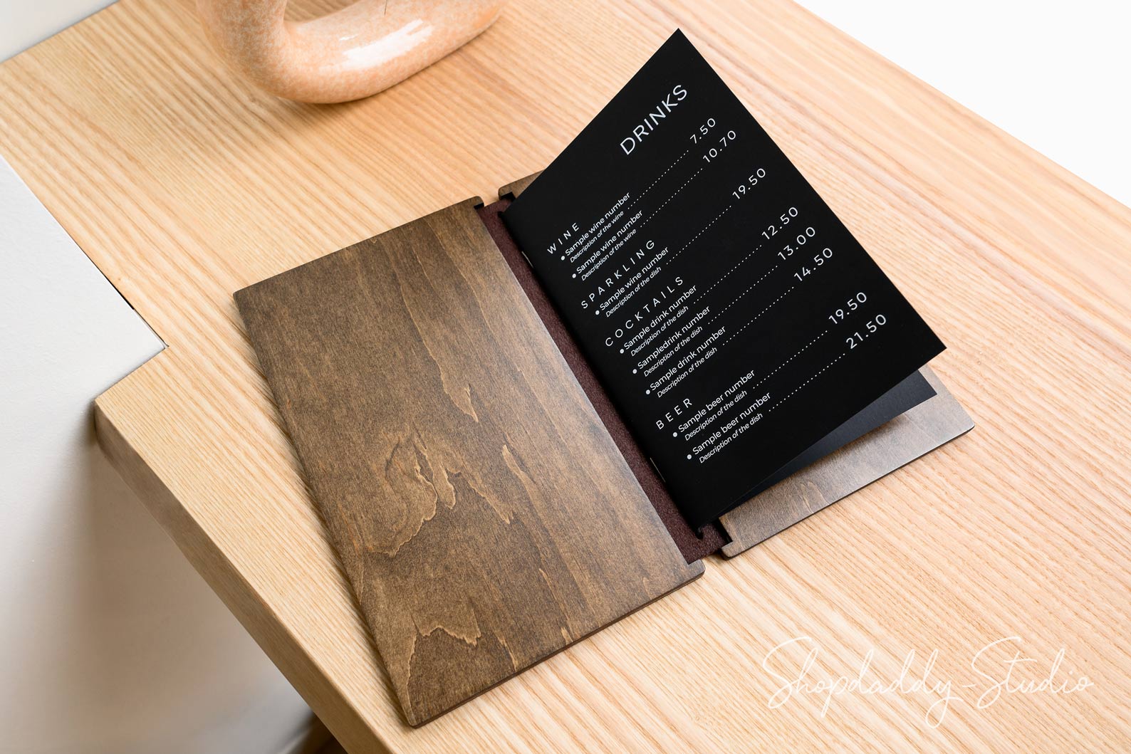 Thick Leather Plywood Menu Book With Elastic Band Shopdaddy Studio thick-leather-plywood-menu-book-with-elastic-band-shopdaddy-studio
