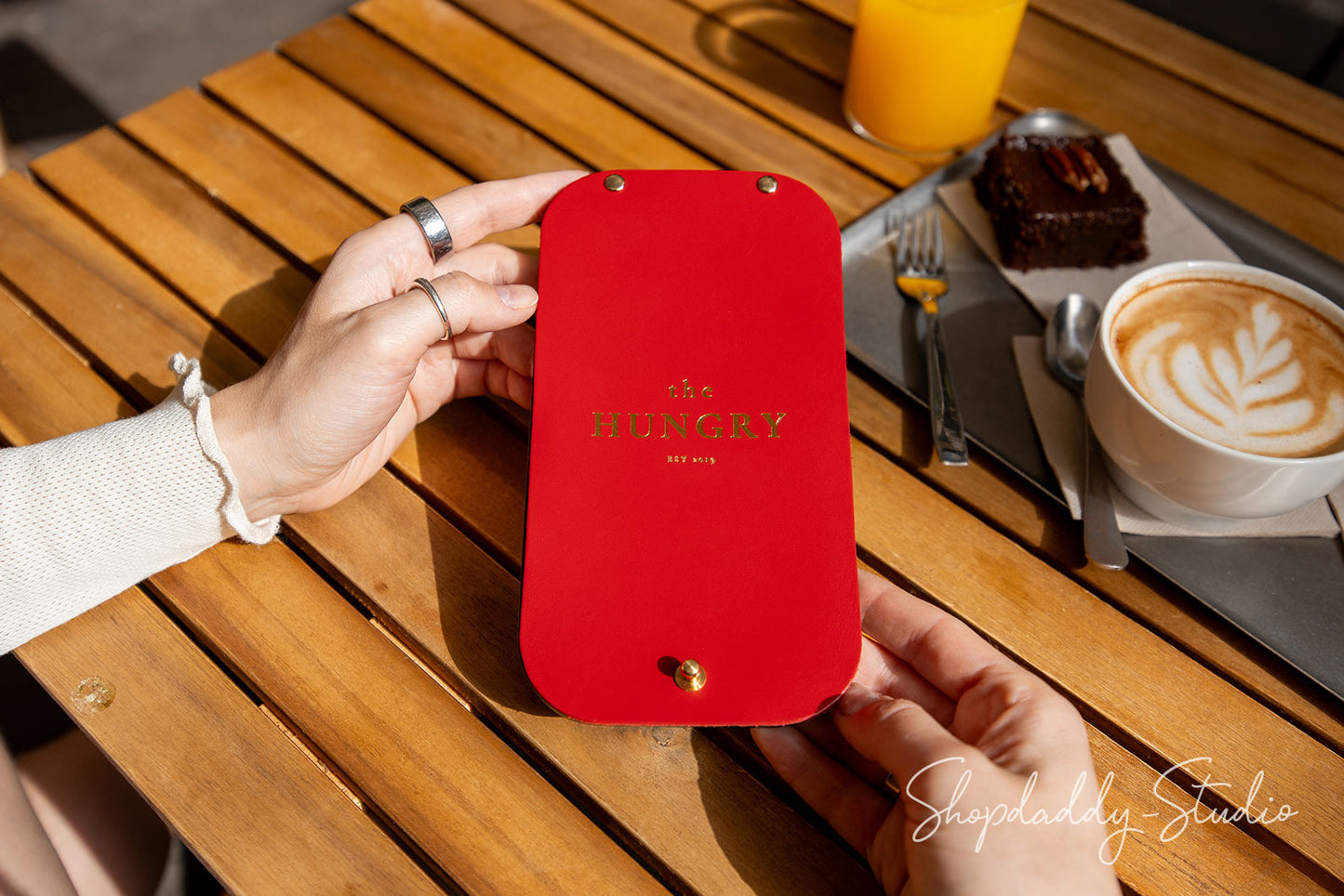 Premium Red Leather / Ashwood Check Presenter