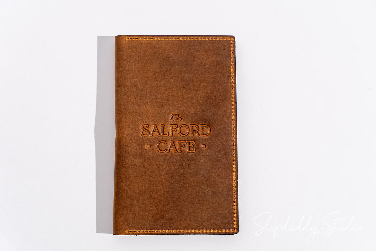 Premium Rusty Leather Server Book with Pen Loop