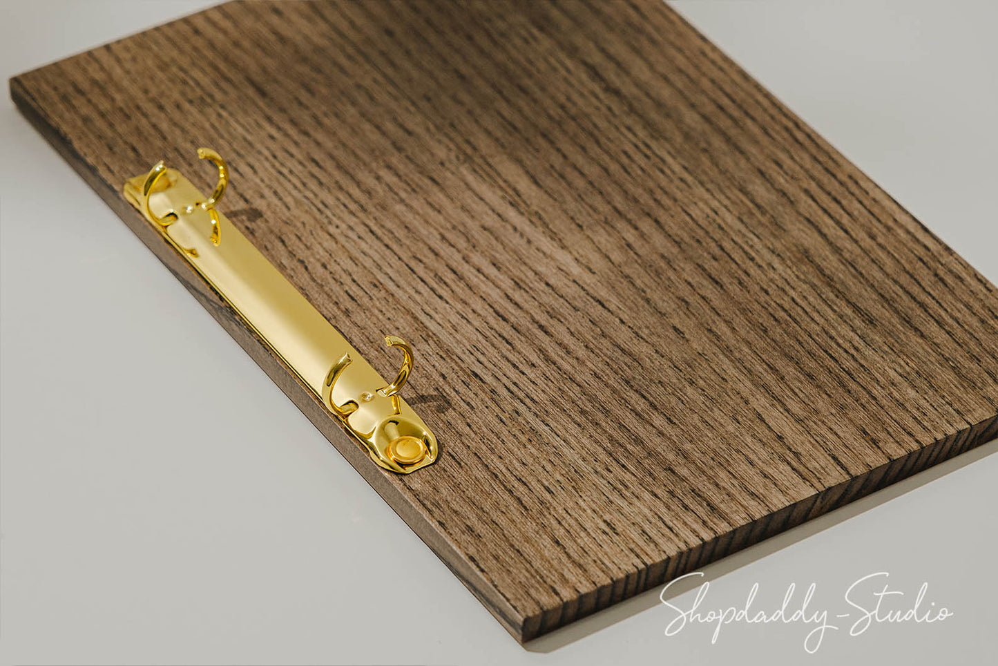 Premium Walnut Menu Holder with Black Leather Cover and Rings Mechanism