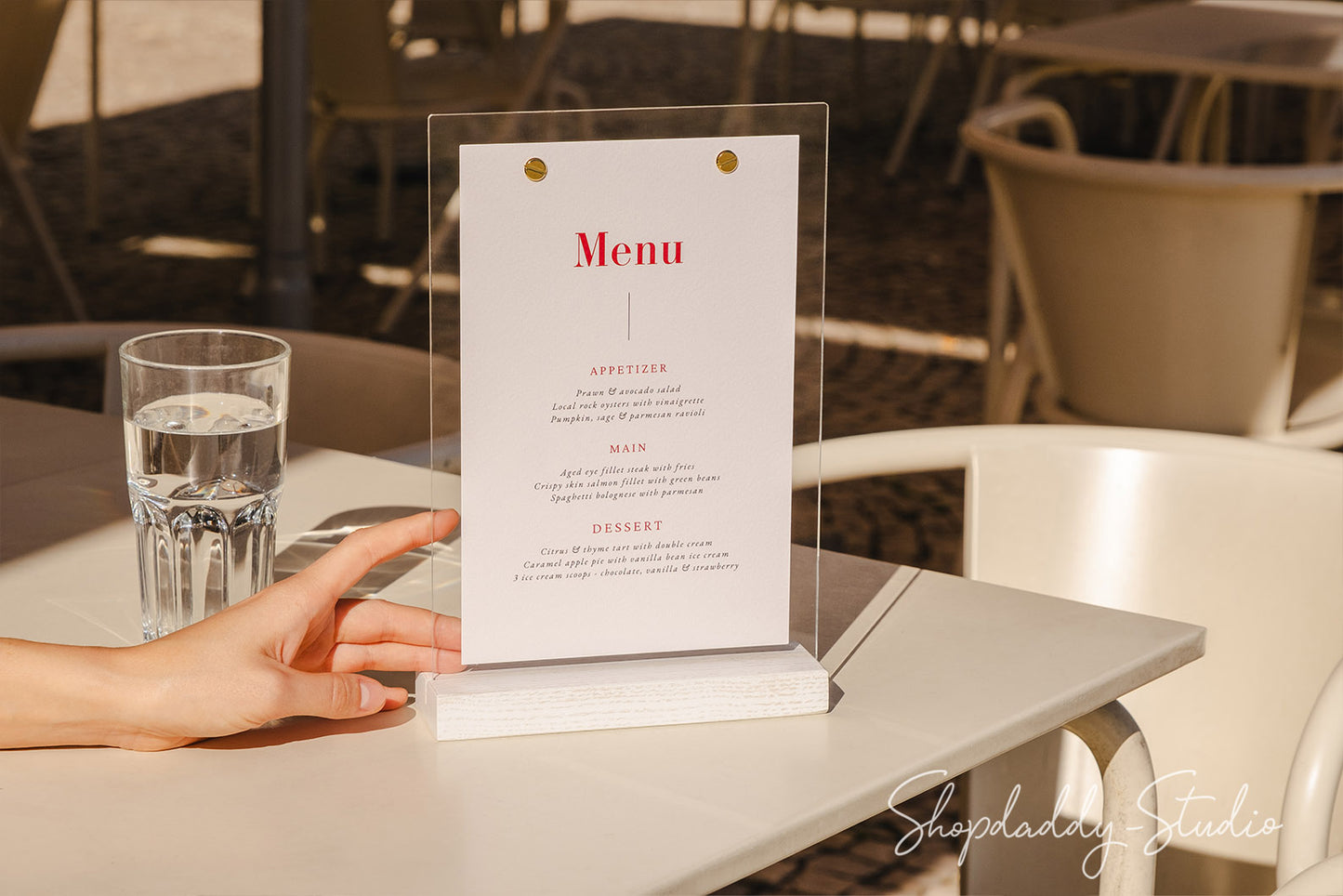 Premium White Wooden/Acrylic Table Menu Stand