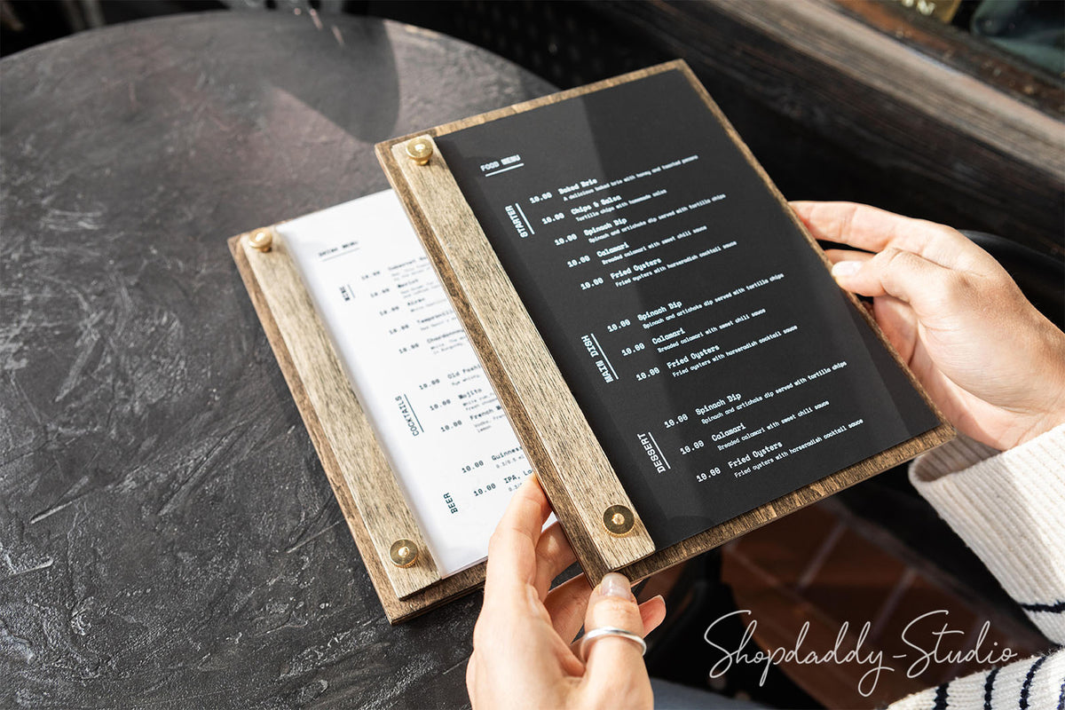 Premium wooden menu cover with Vertical Plank