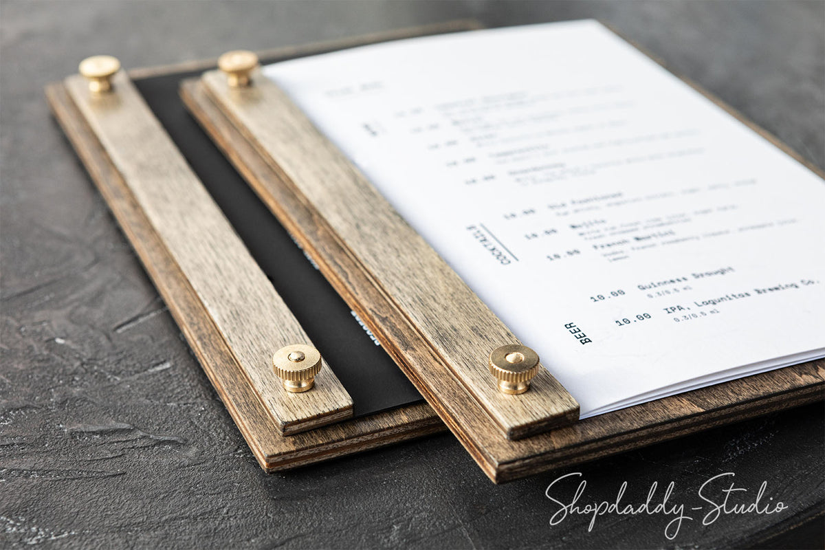 Premium wooden menu holder with Vertical Plank