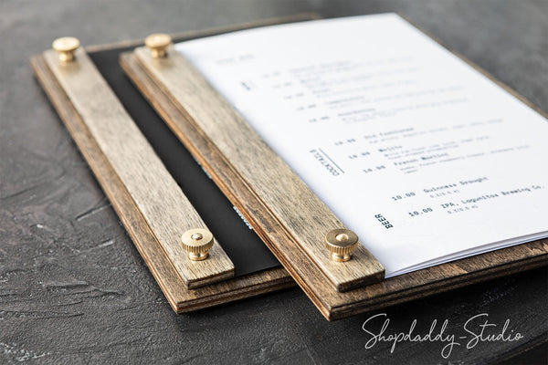Premium wooden menu holder with Vertical Plank