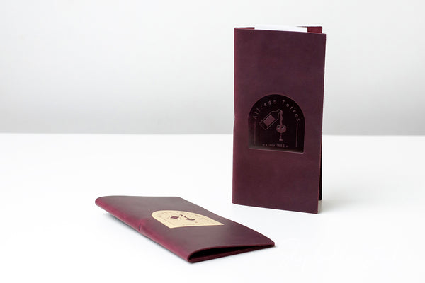 Purple Leather Check Presenter with Pen Loop for Professional Service