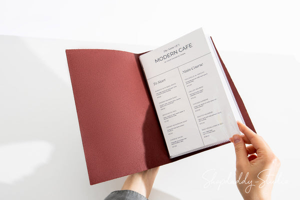 Purple Thick Leather Menu Cover With Plastic Sleeves for Cafes and Bars