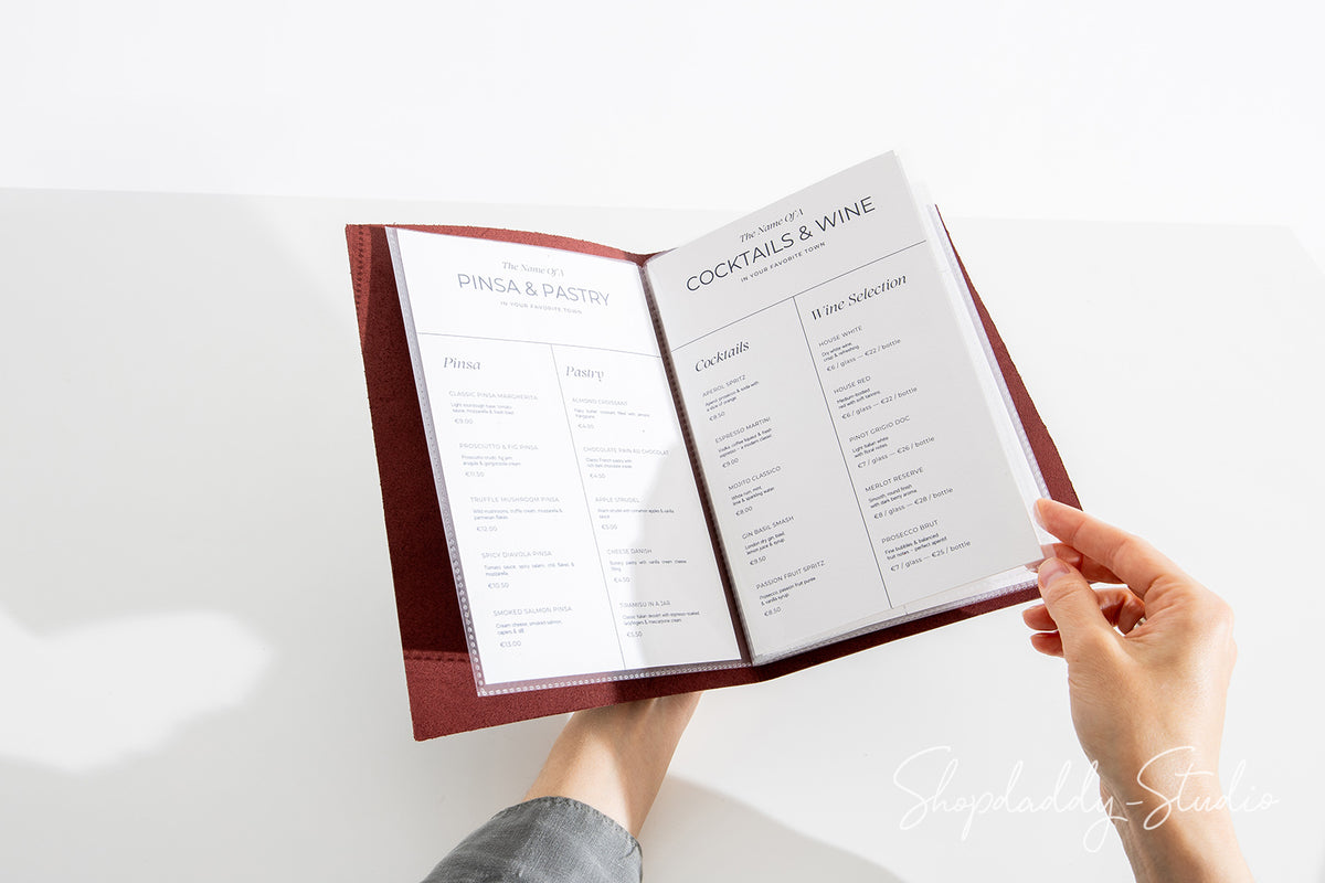 Purple Thick Leather Menu Cover With Plastic Sleeves for Hotels
