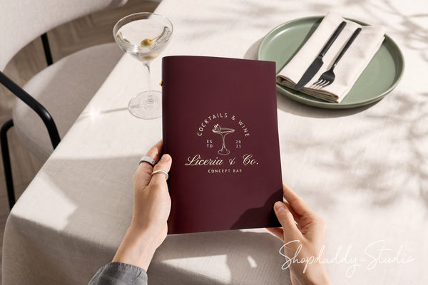 Purple Thick Leather Menu Cover With Plastic Sleeves with Custom Logo